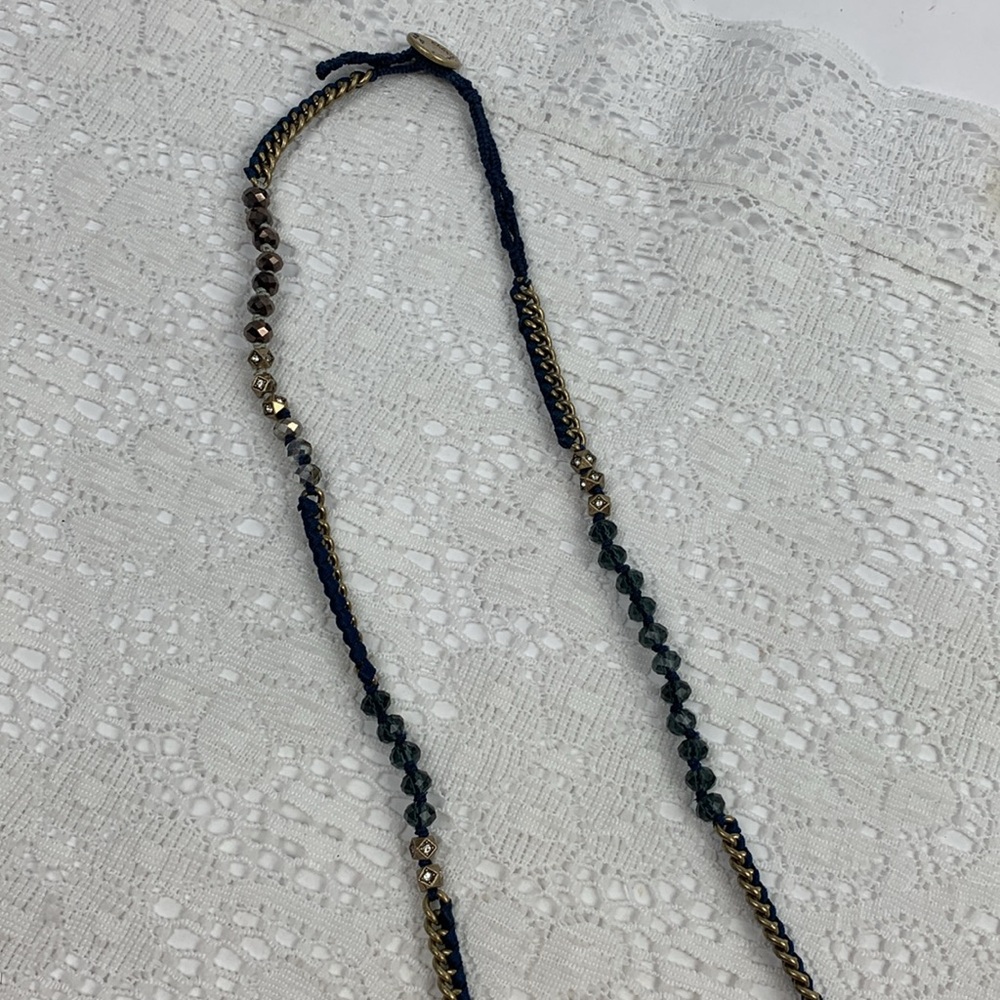 Chloe & Isabel jeweled necklace Antique gold and Navy blue 28” long New NWOT - Picture 7 of 11